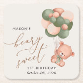 Baby Beer, groene ballonnen, eerste verjaardag Kartonnen Onderzetters (Voorkant)