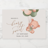 Baby Beer, groene ballonnen, eerste verjaardag Sparkling Wijnetiket (Enkel label)