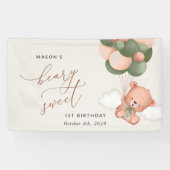 Baby Beer, groene ballonnen, eerste verjaardag wel Spandoek (Horizontaal)