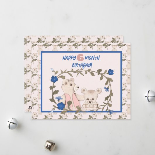 Baby Beer Halfjaar Verjaardag Kaart Meisje (Voorkant / Achterkant in situ)