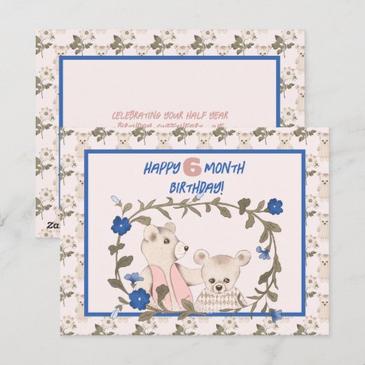 Baby Beer Halfjaar Verjaardag Kaart Meisje (Voorkant / Achterkant)