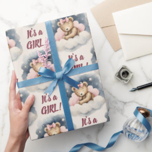 Baby Beer Het is een meisje Baby shower Cadeaupapier