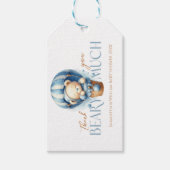 Baby-Beer in blauwe luchtballon Cadeaulabel (Voorkant)