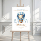 Baby-Beer in blauwe luchtballon Poster