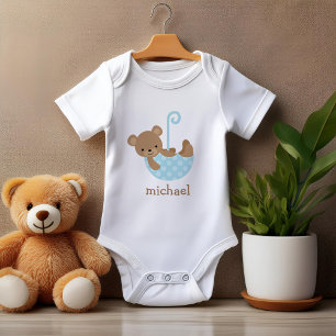 Baby Beer in blauwe paraplu gepersonaliseerd Romper