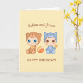 Baby Beer Kat Twins Verjaardag Geel Blank Kaart (Gele Bloem)