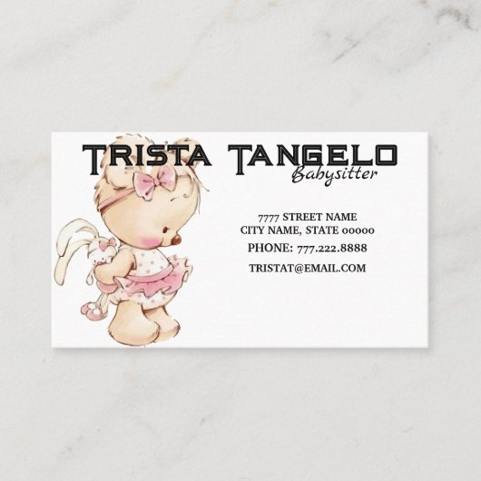 Baby Beer Konijn Babysitter Kinderopvang Visitekaartje (Voorkant)