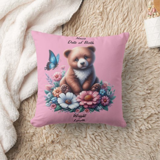 Baby Beer met bloemen Kussen (Deken)