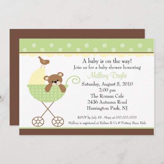 Baby Beer Neutraal Baby shower Uitnodiging (Voorkant / Achterkant)