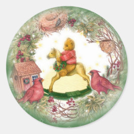 Baby Beer op Rocking Horse Kardinaal Ronde Sticker