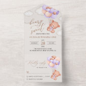 Baby Beer, Paarse ballonnen, eerste verjaardag All In One Uitnodiging (Binnen)