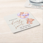 Baby Beer, Paarse ballonnen, eerste verjaardag Kartonnen Onderzetters (Schuin)