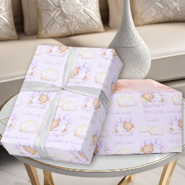 Baby Beer Paarse lavendel pasgeboren baby meisje n Cadeaupapier