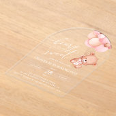 Baby Beer, roze ballonnen, eerste verjaardag Acryl Uitnodigingen (Laagn)