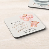 Baby Beer, roze ballonnen, eerste verjaardag Bier Onderzetter (Linkerzijde)