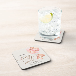 Baby Beer, roze ballonnen, eerste verjaardag Bier Onderzetter