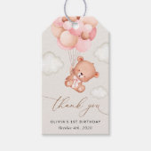 Baby Beer, roze ballonnen, eerste verjaardag Cadeaulabel (Voorkant)