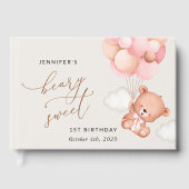 Baby Beer, roze ballonnen, eerste verjaardag Gastenboek (Voorkant)