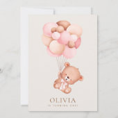 Baby Beer, roze ballonnen, eerste verjaardag Kaart (Achterkant)