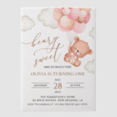 Baby Beer, roze ballonnen, eerste verjaardag Vellum Uitnodigingen (Voorkant)