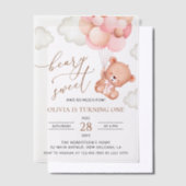 Baby Beer, roze ballonnen, eerste verjaardag Vellum Uitnodigingen (Offset)