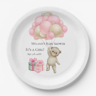 Baby Beer roze ballonnen Papieren Borden Bordje