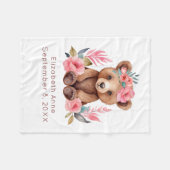 Baby Beer Roze Bloemen Waterverf Gift Baby Fleece Deken (Voorkant (Horizontaal))