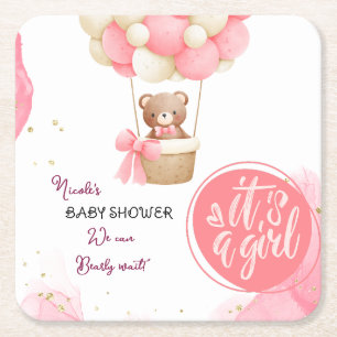 Baby Beer Roze Gouden Hete Luchtballon Baby shower Kartonnen Onderzetters