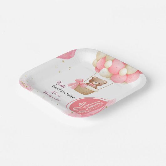 Baby Beer Roze Gouden Hete Luchtballon Baby shower Papieren Bordje (Gebogen)