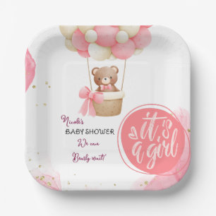 Baby Beer Roze Gouden Hete Luchtballon Baby shower Papieren Bordje