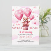 Baby Beer Roze Hart Ballon Baby shower Kaart (Staand voorkant)