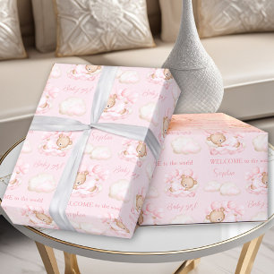 Baby Beer roze pasgeboren baby meisje naam Cadeaupapier
