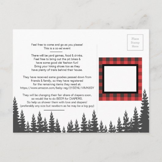 Baby Beer | Rustisch Baby shower | Lumberjack Uitnodiging Briefkaart (Achterkant)