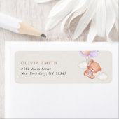 Baby Beer, Schattige Beer, Paarse ballonnen, Baby  Etiket (Insitu)