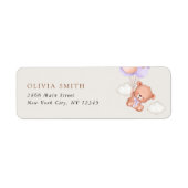 Baby Beer, Schattige Beer, Paarse ballonnen, Baby  Etiket (Voorkant)