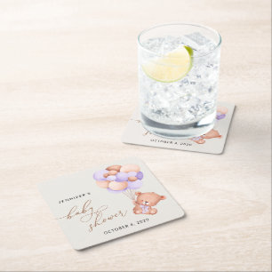 Baby Beer, Schattige Beer, Paarse ballonnen, Baby  Kartonnen Onderzetters