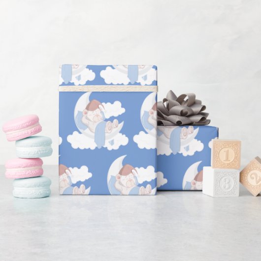 Baby Beer slapen op een maan Cadeaupapier (Baby Shower)