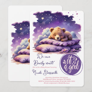 Baby Beer Slapen Paarse Galaxy Meisje Baby shower Kaart