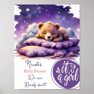 Baby Beer Slapen Paarse Galaxy Meisje Baby shower Poster