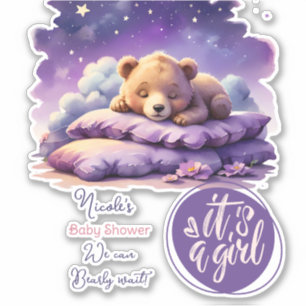 Baby Beer Slapen Paarse Galaxy Meisje Baby shower Sticker