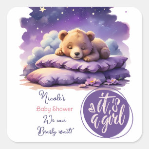 Baby Beer Slapen Paarse Galaxy Meisje Baby shower Vierkante Sticker