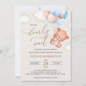 Baby Beer, teddybeer, blauwe ballonnen, Baby showe Kaart (Voorkant)