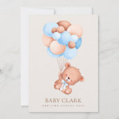 Baby Beer, teddybeer, blauwe ballonnen, Baby showe Kaart (Achterkant)