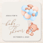 Baby Beer, teddybeer, blauwe ballonnen, Baby showe Kartonnen Onderzetters (Voorkant)