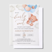 Baby Beer, teddybeer, blauwe ballonnen, Baby showe Vellum Uitnodigingen (Offset)