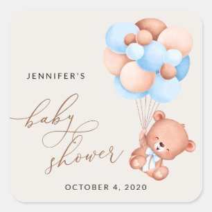 Baby Beer, teddybeer, blauwe ballonnen, Baby showe Vierkante Sticker