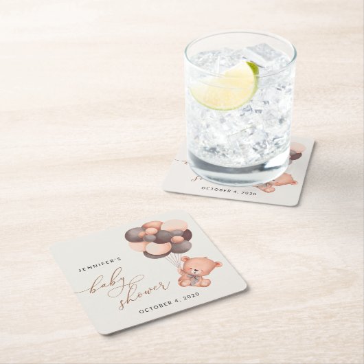 Baby Beer, teddybeer, bruine ballonnen, Baby showe Kartonnen Onderzetters (Insitu)