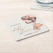 Baby Beer, teddybeer, bruine ballonnen, Baby showe Kartonnen Onderzetters (Schuin)