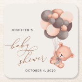 Baby Beer, teddybeer, bruine ballonnen, Baby showe Kartonnen Onderzetters (Voorkant)