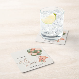 Baby Beer, teddybeer, groene ballonnen, Baby showe Kartonnen Onderzetters